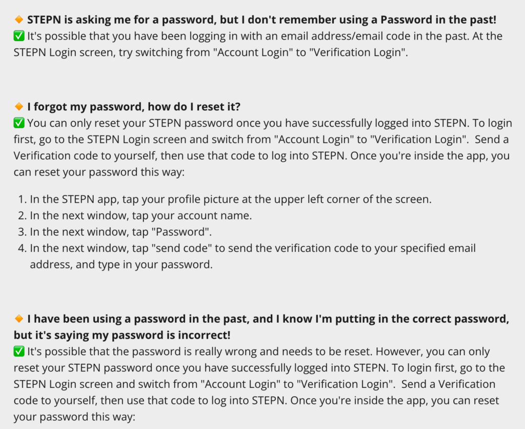STEPN　Password Issues