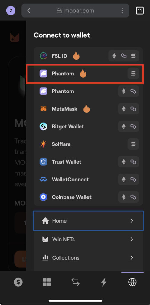 Phantom Wallet MOOAR 接続