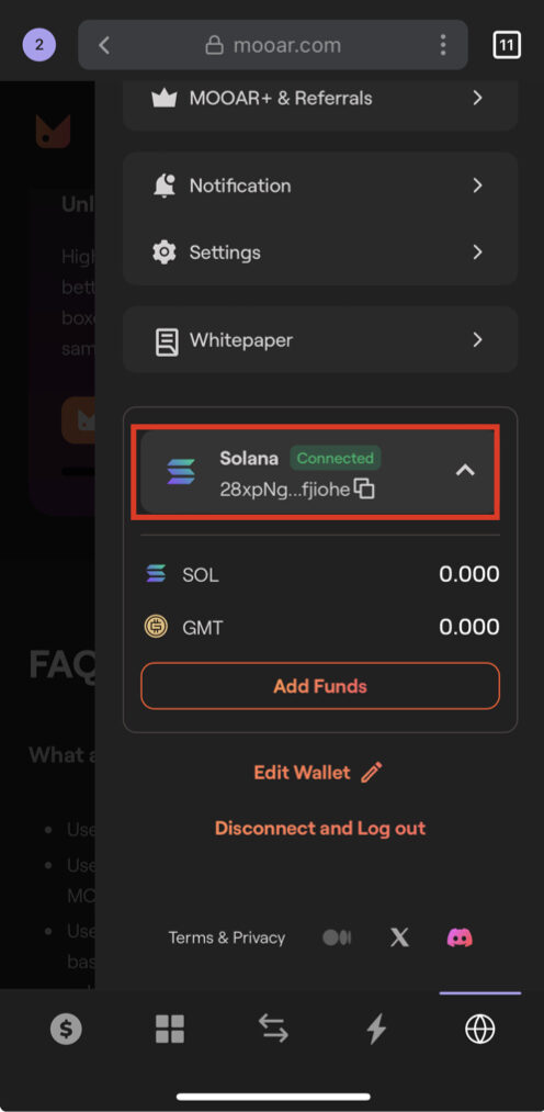 Phantom Wallet MOOAR 接続